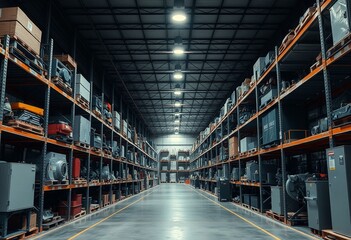 Industrial warehouse interior with machinery and equipment