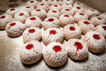 Christmas x-mas cookies on a plate sugar white red marmalade