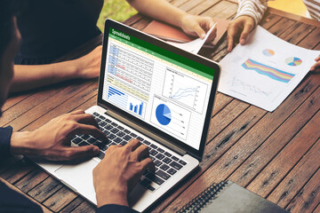 Spreadsheet document information financial startup concept. data and graphs in spreadsheet...
