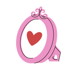 Pink girly photo frame with molding. Vector flat illustration isolated.