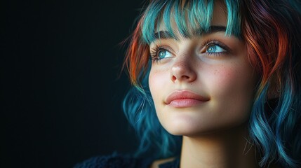 Vibrant Teal and Copper Hair, Close-up Portrait of a Young Woman