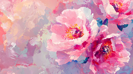 A painting of three pink flowers