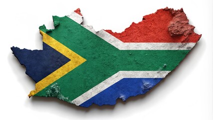 Map of South Africa with a texture of the South African flag on it. White background.