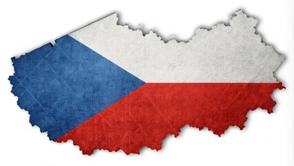 Map of the Czech Republic with a texture of the Czech flag on it. White background.