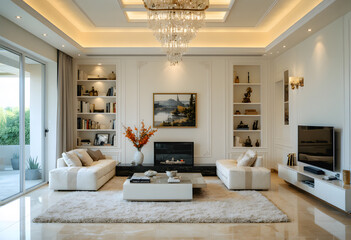 modern living room with fireplace