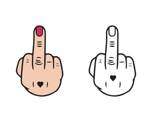 Fototapeta premium Middle finger up. Female hand. Vector illustration isolated on white background