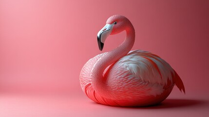 Fototapeta premium Pink flamingo sitting on pink background.