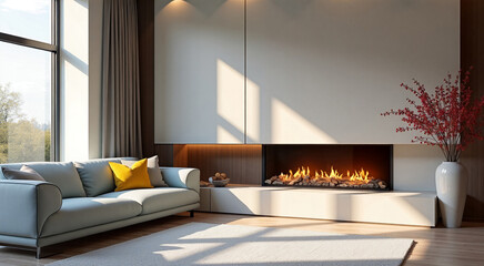 Modern Living Room with Fireplace Glow