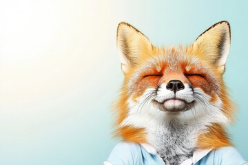 Obraz premium playful fox with joyful expression wearing cute clothes against light background