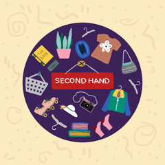 Second hand shop round composition vector artwork 