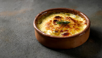 Tasty French gratin dauphinois. Delicious potato dish. Food for dinner. Cooking and culinary.