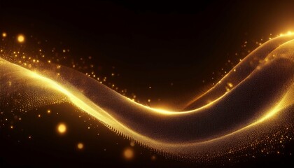 golden smoke glistening magic light particles forming an abstract smoky wave shape on a  background
