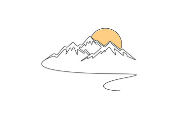 One continuous line drawing of the mountain vector illustration
