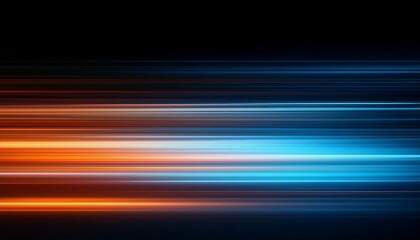 abstract background with blue and orange gradient light streaks on black glowing blurred motion effect glowing horizontal lines