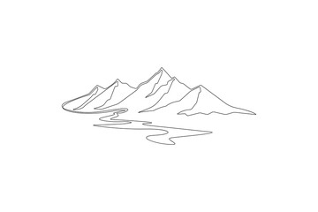 One continuous line drawing of the mountain vector illustration