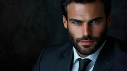 Fototapeta premium Serious businessman in a suit and tie, radiating confidence and professionalism in a close-up portrait