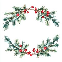 Symmetrical pine branches with red berries
