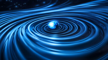 Blue glowing gravitational waves abstract background. Fractal. Illustration