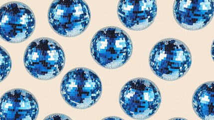 A pattern of blue disco balls on white