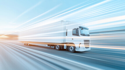 Truck leaves traces, light trails of its headlights, shot from above with evening light