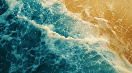 Fototapeta premium Waves gently crashing on a sandy beach at sunset, creating a serene coastal atmosphere