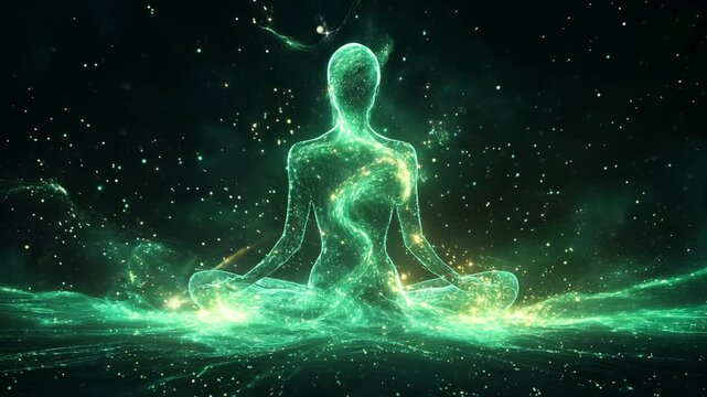 Mystical Energy Figure in Meditation Seamless Loop Background