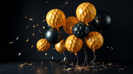 Fototapeta premium Happy New Year 2025 Celebration Banner. Festive New Year celebration. Golden light bokeh. Party design. Holiday card. Happy new year. Night event.