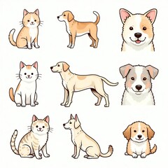 Cute Cartoon Pets Collection: Cats and Dogs in Adorable Styles