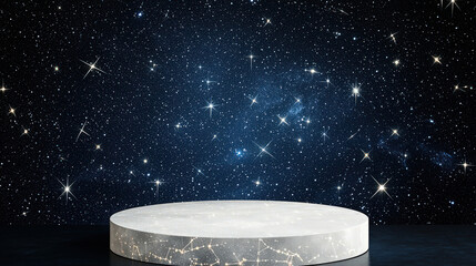celestial themed stage podium with starry background creates magical atmosphere