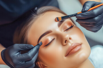 A beautiful woman hairdresser shop the relaxed and pampered atmosphere as the woman enjoys a beauty session
