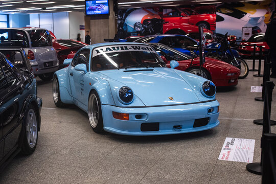 POLAND, Warsaw - December 31, 2024: Porsche 911 (964) Turbo RWB, Engine: 3.6, Power: 360 HP, Top speed: 289 km/h, Year of production: 1994.