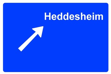 Illustration eines Autobahn-Ausfahrtschildes mit der Beschriftung "Heddesheim"	