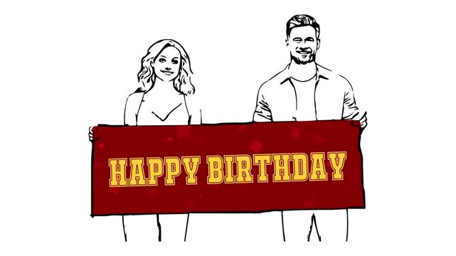 Happy Birthday Animation Digital banner With Girl and Boy