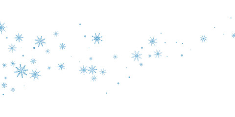 Snowflakes. Snow, snowfall. Falling scattered blue snowflakes on a white background.