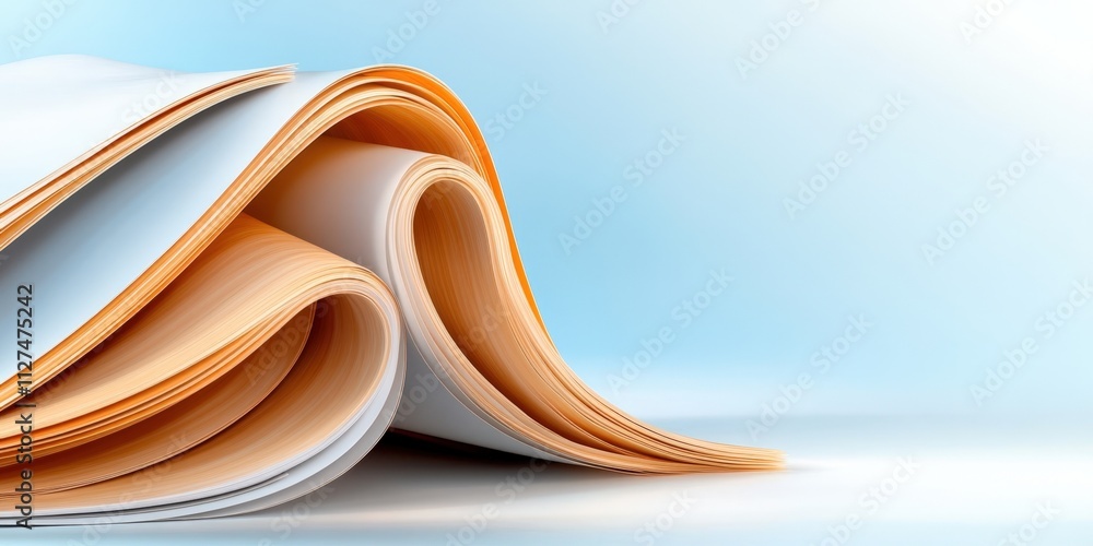Poster abstract curved sheets of paper form artistic waves in minimalistic setup