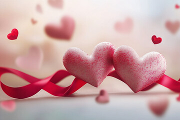 Obraz premium Red ribbon blowing in the wind in the shape of a heart