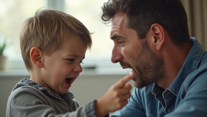 Father and Son Share a Joyful Moment While Playing and Laughing Indoors During a Sunny Afternoon