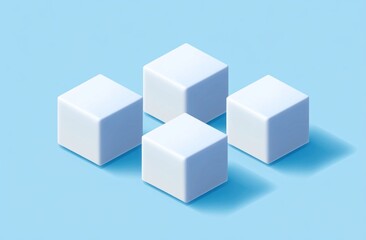 Obraz premium Four white cubes arranged in a plus sign on a light blue background.