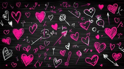 Colorful hearts and arrows on textured background