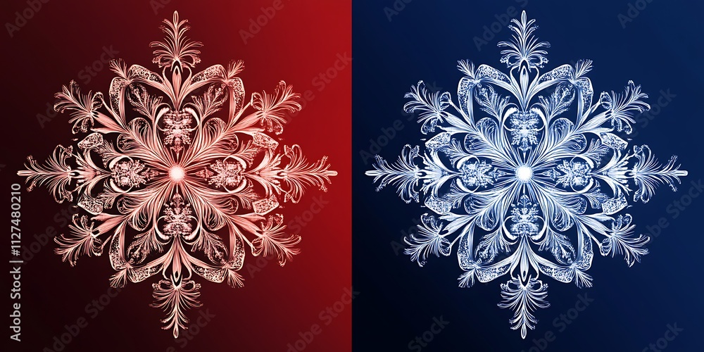 Poster pattern image of equal left and right snowflake patterns. simple illustration. christmas image.