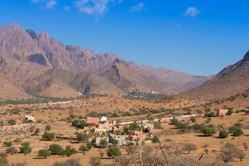 Rural and mountainous landscape along the Atlas Mountains in Morocco