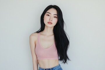 Fototapeta premium Portrait of an Asian female model with long black hair