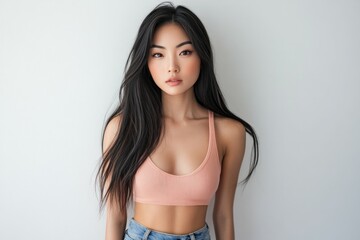 Fototapeta premium Portrait of an Asian female model with long black hair