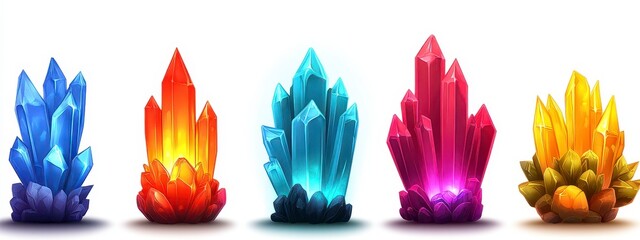 Obraz premium Colorful Gemstone Crystals on White Background