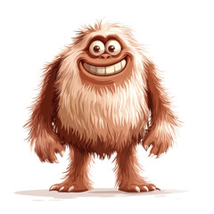 Obraz premium Cartoon smiling monster yeti or bigfoot hairy character isolated on white background