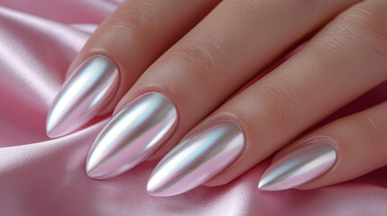 Elegant Pearl Nail Art on Pink Silk