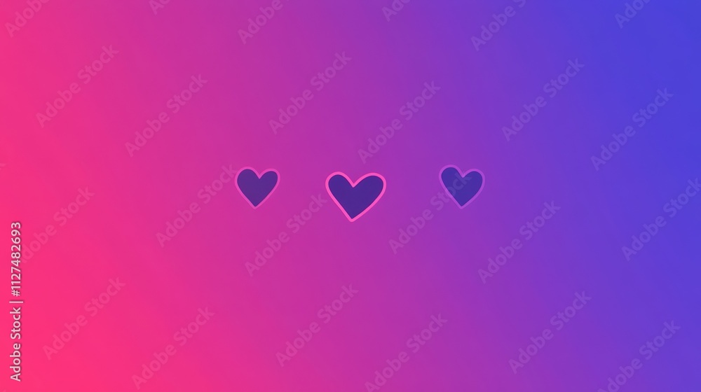 Poster three minimal hearts on a gradient background