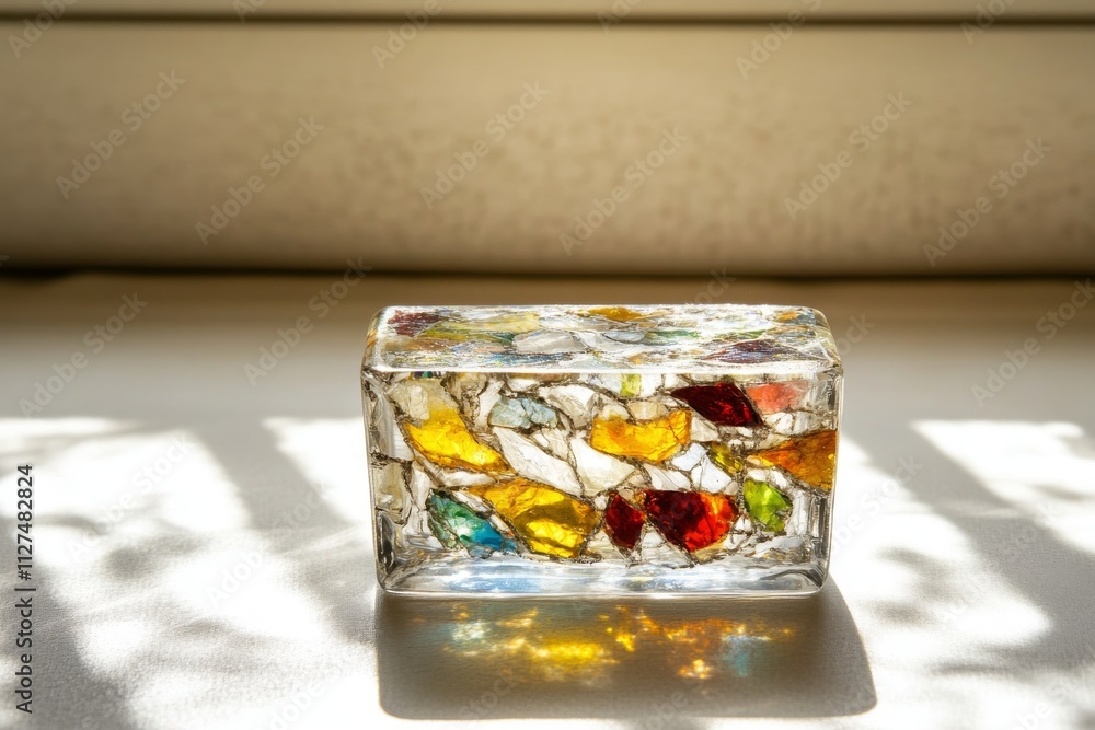 Poster a vibrant, colorful abstract background crafted from transparent glass a clear product display case.