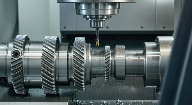 Production process of automotive parts with a 5-axis machining center.