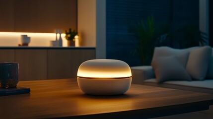 modern design lamp glowing in a cozy living room